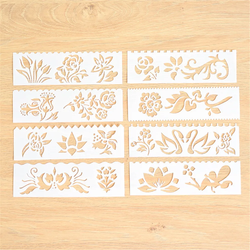 

8pc 5.5x18.3 cm Charms Flowers Layering Stencils For Walls Painting Scrapbooking Stamp Album Decor Embossing Paper Card Template