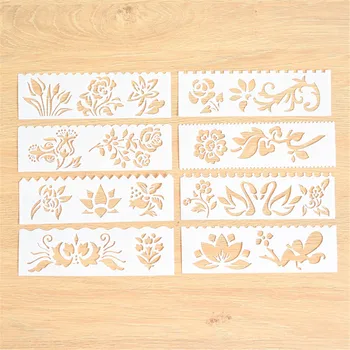 

8pc 5.5x18.3 cm Charms Flowers Layering Stencils For Walls Painting Scrapbooking Stamp Album Decor Embossing Paper Card Template