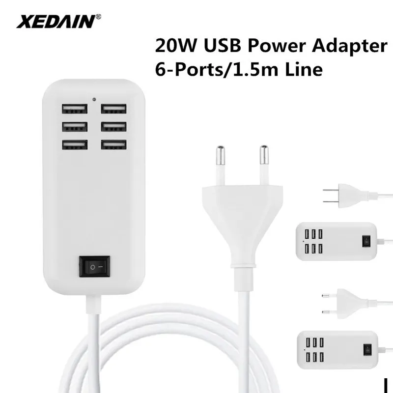 

XEDAIN 6 Ports Phone USB Charger 5V/3A EU/US Plug Adapter Mobile Phone Universal For iPhone iPad Samsung Multiple Wall Charging