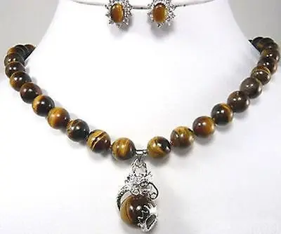 

Natural Tiger's Eye Opal Dragon Pendant Necklace Earrings Set AAA style 100% Natural jade Noble Fine jewe