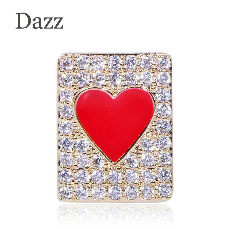 

Dazz Exquisite Red Heart Square Shape Brooches Jewelry Full Zircon Women Men Dress Suit Hat Pins Copper Wedding Accessories Gift