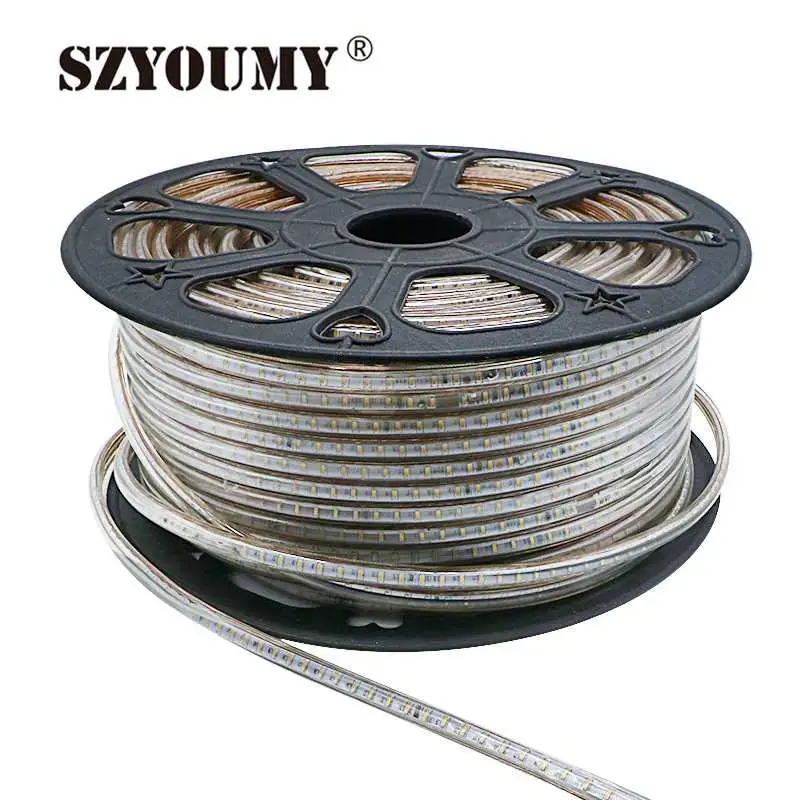 #Best SZYOUMY AC 220V SMD 3014 Flexible Led Strip Light 50M + EU or US Power Plug 120leds m IP66 Waterproof led Ribbon Tape Light