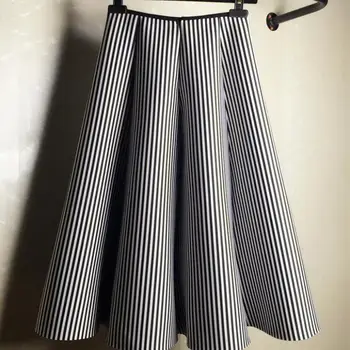 

Midi Skirt Black And White Vertical Stripe Skirt Tutu Skirt A Cotton Women Spring Skirts Fast Shipping