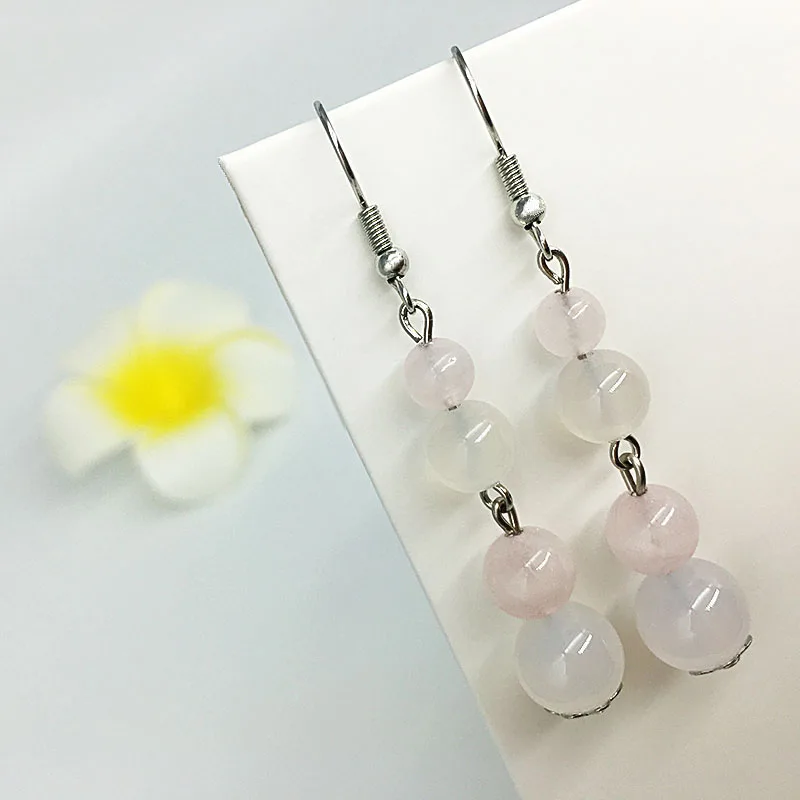 

SHELA Hot Sale light Pink clear Natural Stone Crystal Medium long Fashion Jewelry for Women Girls Drop Earrings Pendientes