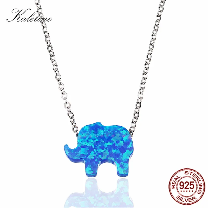 Genuine 925 Sterling Silver Opal Necklace Elephant Cute Animal Chain