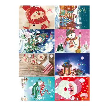 

8pcs 5D DIY Diamond Painting Cartoon Paper Greeting Postcards Craft Kids Festival Greet Cards Mini Santa Claus Merry Christmas