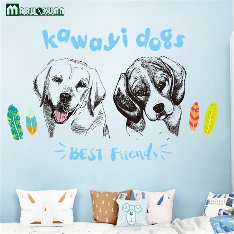Sketsa Maruoxuan Baru Lucu Pasangan Anjing Stiker Stiker Pvc Tahan