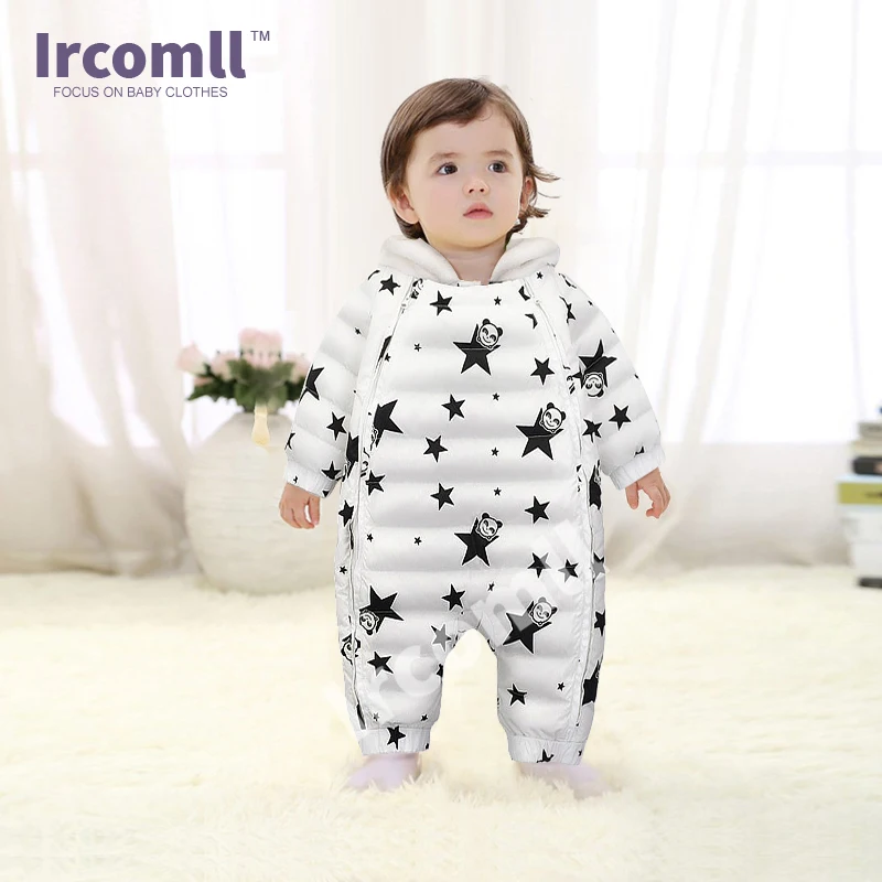 Ircomll Новый Зимний Детский комбинезон с капюшоном в виде панды и звезд для