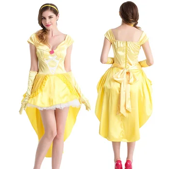 

Adult Women Princess Belle Gown Dress Beauty And The Beast Girls Fancy Yellow Belle dress Cosplay Costume Party Free Shipping