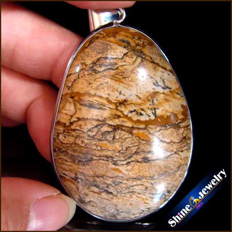 

Men Jewelry Pendant Big Yellow Natural Picture Stone Pendant Necklace Wholesale Fashion Pendants for Boys Gifts -B73