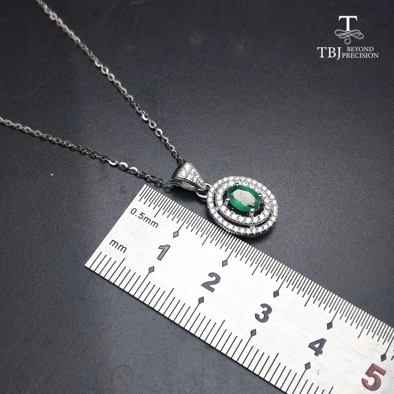 TBJ, натуральный Замбия 0.5ct изумруд Подвески Серебро 925 пробы с подарочной коробкой, натуральный изумруд ожерелье для мамы как лучший подарок