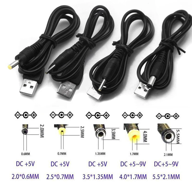 

New USB A Male to 2.0-5.5mm Connector DC 5V Charger Power Cable Adapter Cord Power Supply Cable Connector Black