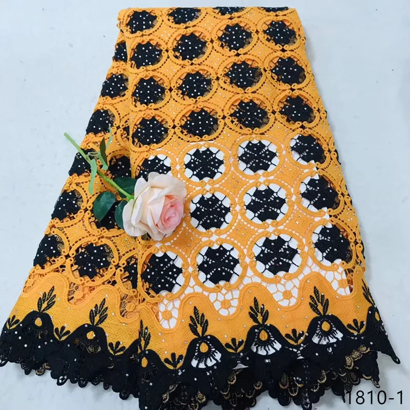 

Black And Yellow Latest African Guipure Lace Fabric High Quality Cord Guipure Lace Fabric Cotton Embroidery For Nigerian Party