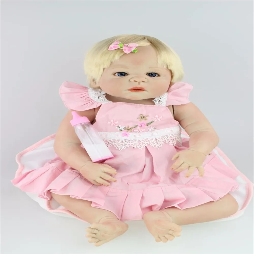 22inch 58cm Silicone baby reborn dolls, lifelike doll reborn babies for  Children's toys Pink Princess Dress doll