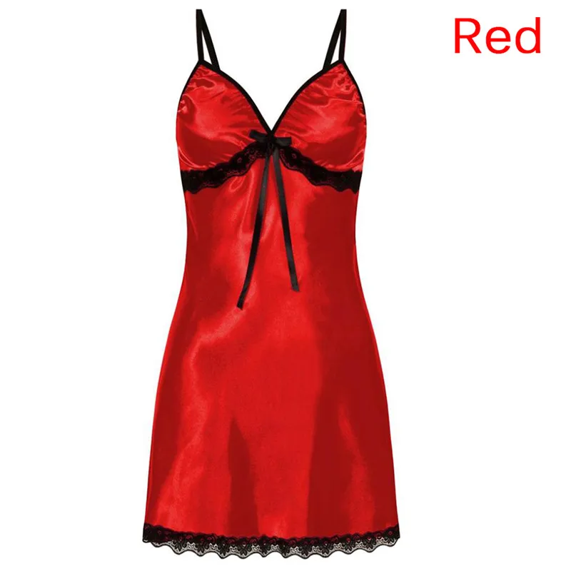 Женская атласная кружевная Пижама, Дамское Сексуальное белье, платье для сна, ночная рубашка, домашняя одежда - Цвет: Красный