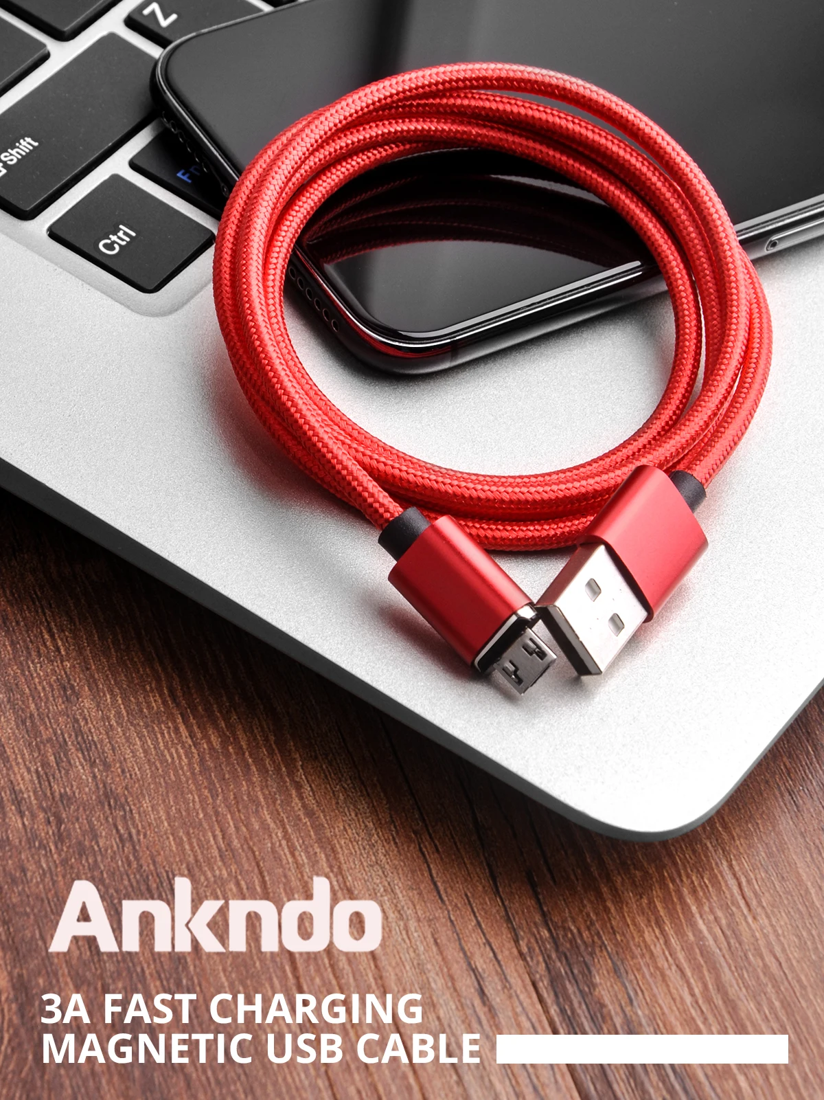 Ankndo Micro USB кабель Магнитный кабель Быстрая зарядка нейлоновый провод магнит Быстрая зарядка для смарт мобильный телефон, планшет на OC android устройство