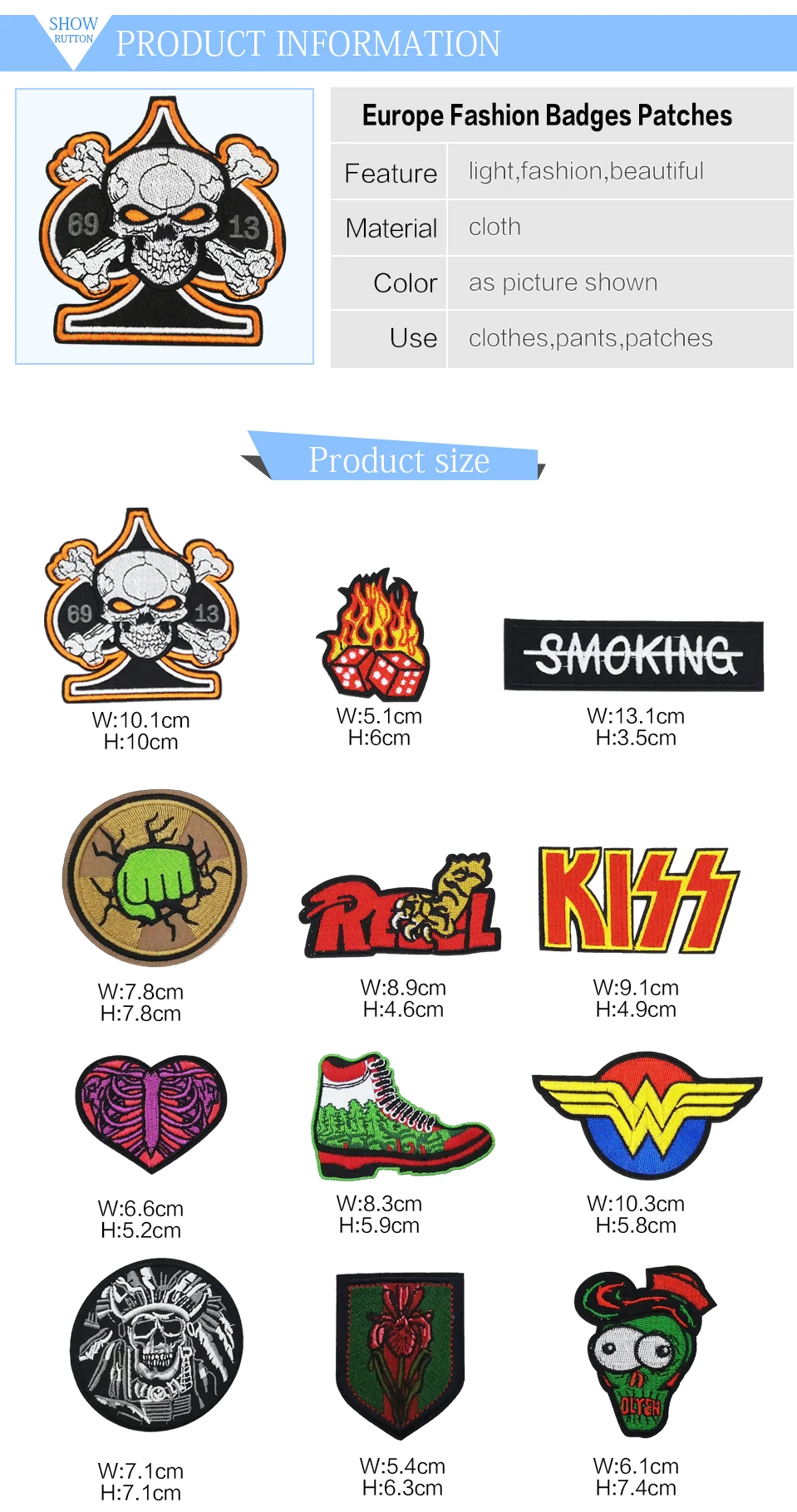 Stripe Kiss Fist Skull Patches For Clothing Small Iron On Badges No Smoking Shoes Embroidered Patches For Clothes (1)
