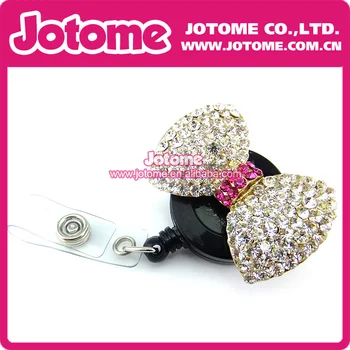 

Wholesale Plastic Crystal Bow Retractable ID Badge Holder