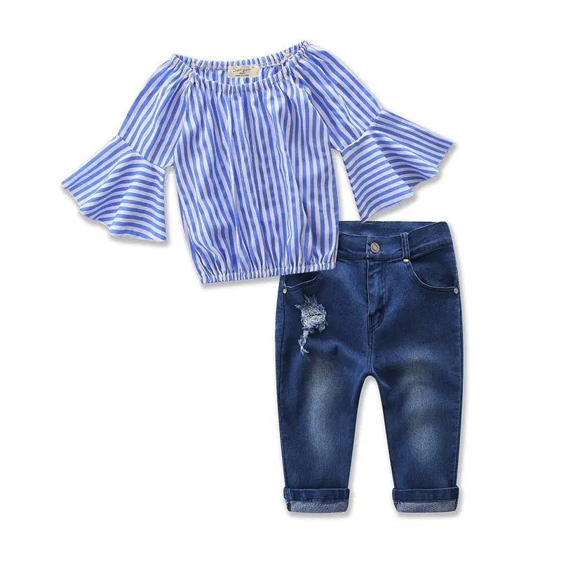 2PCS Toddler Kids Baby Girls T-shirt Dress Tops+Denim Pants Clothes Outfits Set