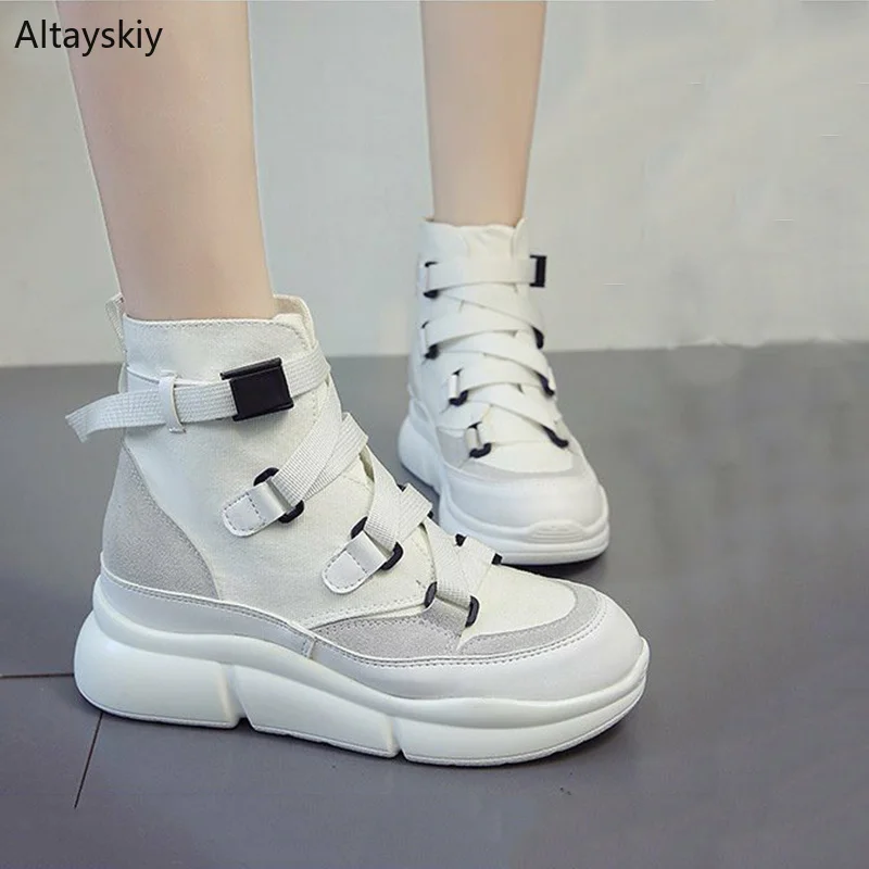 

Boots Women Trendy Hook&Loop Platform Ankle Boot Leisure Womens Chic Students Simple Harajuku Flat with Waterproof All-match