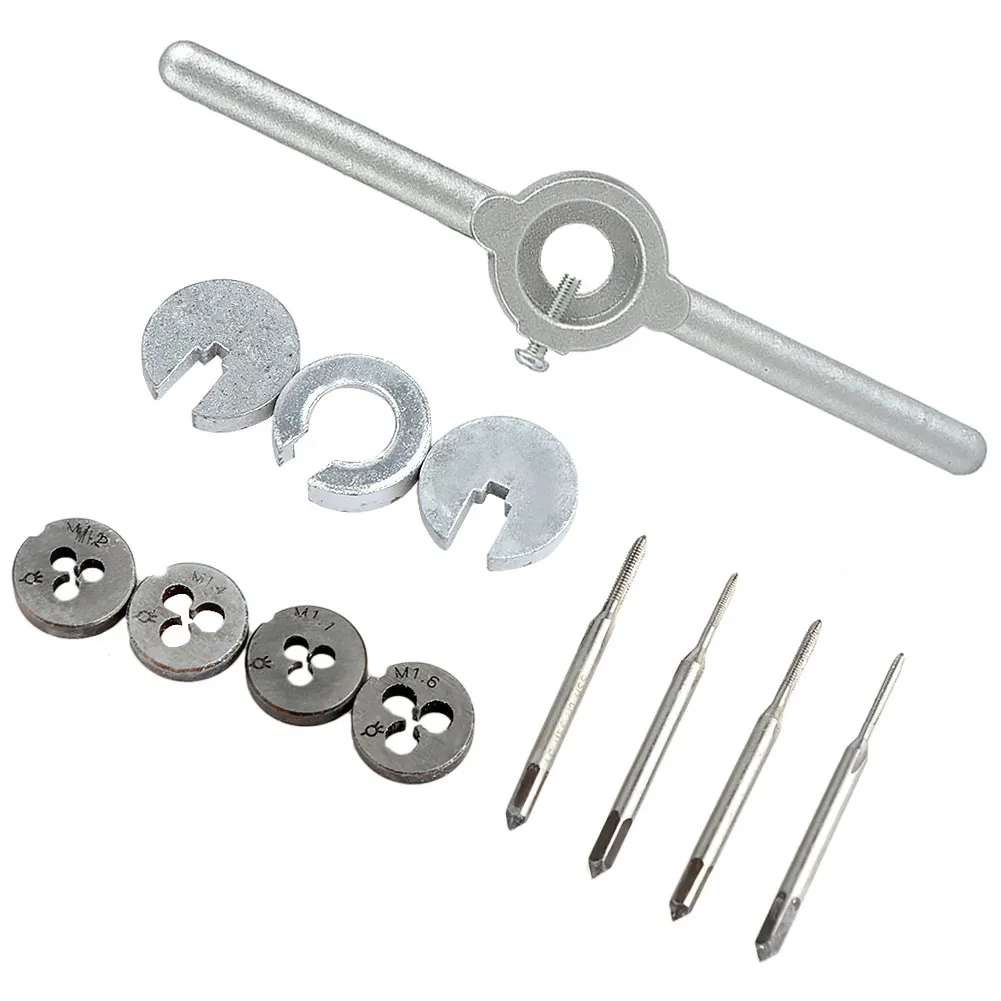 12pcs/set Mini HSS Metric Taps Dies Wrench Handle Kit M1 M1.6 Screw