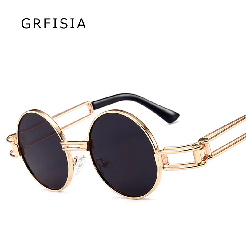 GRFISIA New Alloy Frame Round Sunglasses Black Pink Fashion Women Sun
