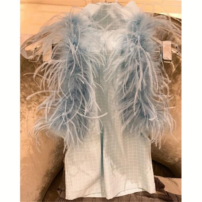 

CHICATWILL Summer Designer French style feather sleeveless fashion tops blouses for women