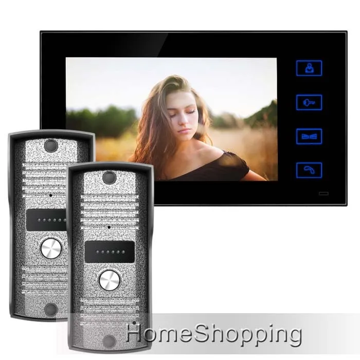 

FREE SHIPPING Wired 7" Color Touch Screen Video Intercom Door Phone System 1 Monitor 2 700TVL Waterproof Outdoor Camera In Stock