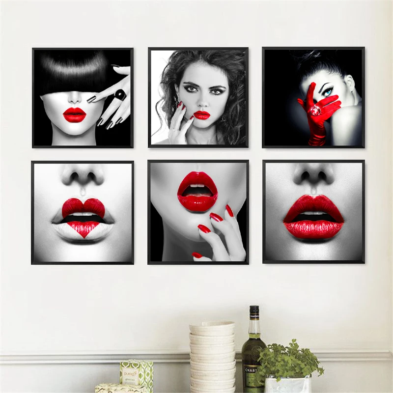 

Red Lip MakeUp Beauty Makeup Wall Decor Painting Women Girls Canvas Art Print Poster, Wall Pictures For Home Decoration HD2165