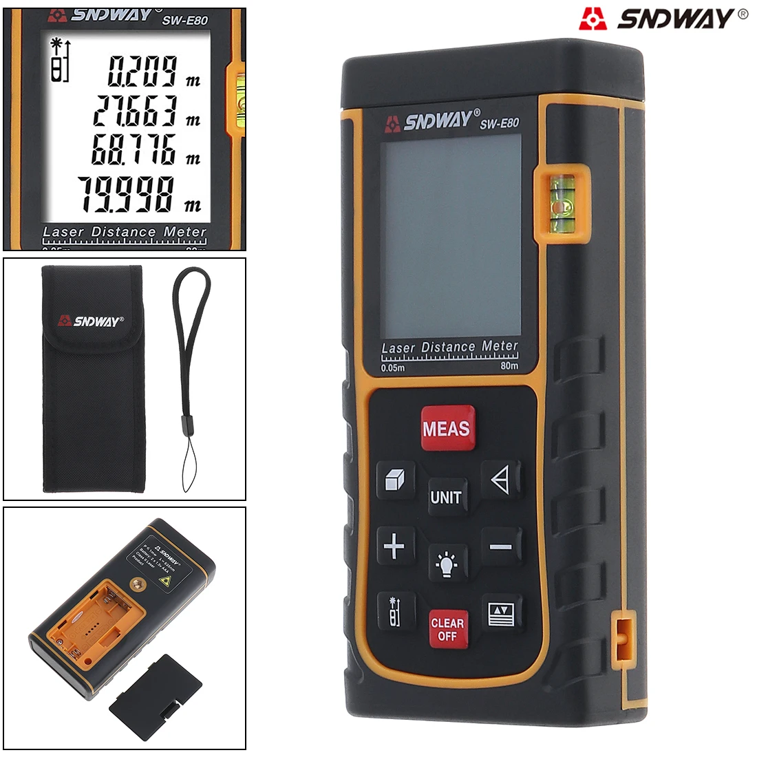 

80M Multi-function Laser Distance Meter with Level Instrument and Backlight Support Single Distance and Continuous Measuring