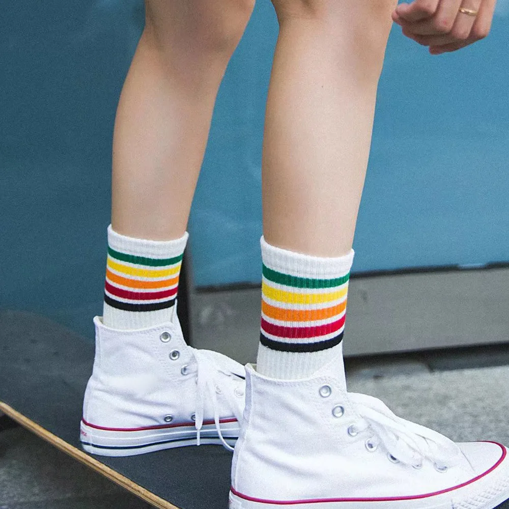 Новые полосатые хлопковые носки Arraval хип-хоп скейтборд градиент радужного цвета Harajuku модные забавные художественные женские носки подарок JUN