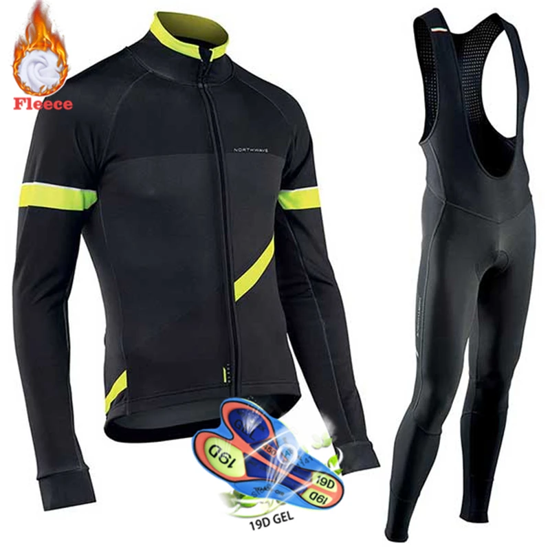 Pro Team NW Winter Thermal Fleece Cycling Clothes Men Northwave Jersey Suit Outdoor Riding Bike MTB Clothing Bib Pants Set - Цвет: 4