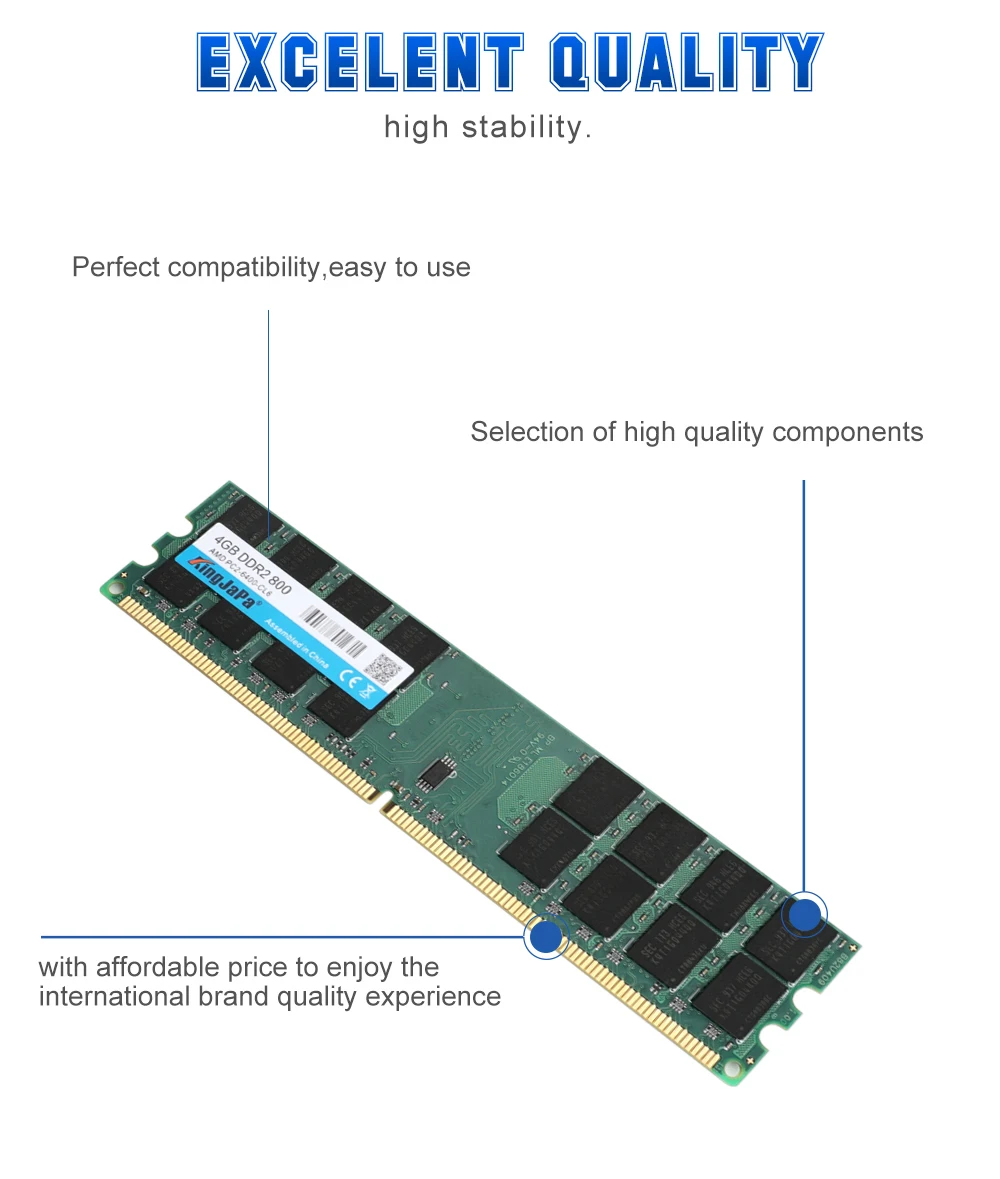 Kingjapa DDR2 4 ГБ ОЗУ 800 МГц PC2-6400 Настольный ПК Память DIMM ram для системы AMD Высокая совместимость 240 контактов