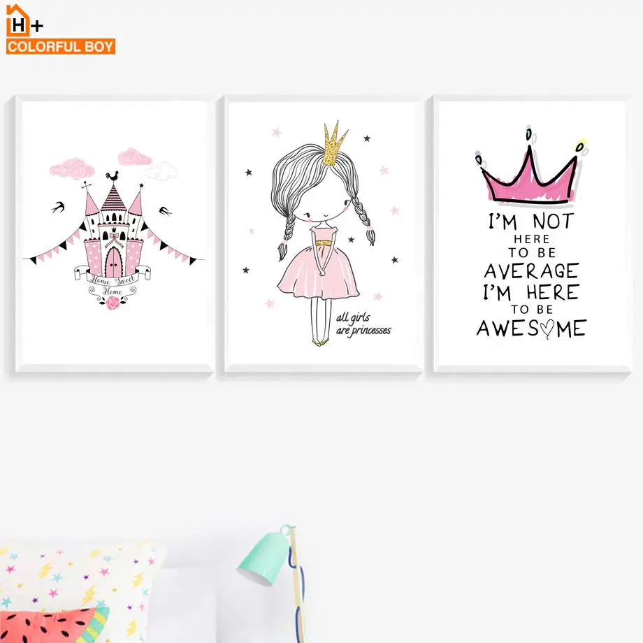 

Girl Crown Castle Quotes Canvas Painting Wall Art Posters And Prints Cartoon Nordic Poster Wall Pictures Girl Kids Room Decor