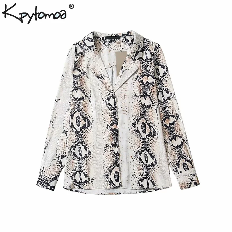 Meilleur Vintage Élégant Peau de Serpent Imprimer Tops Femmes Blouses 2018 Mode Col À Revers Manches Longues Streetwear Chemises Casual Blusas Mujer