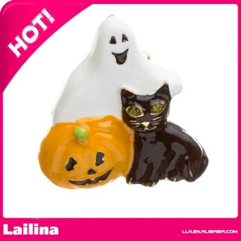 

Halloween Costume Jewelry Rhinestone Enamel Pumpkin Ghost Black Cat Brooch Pin