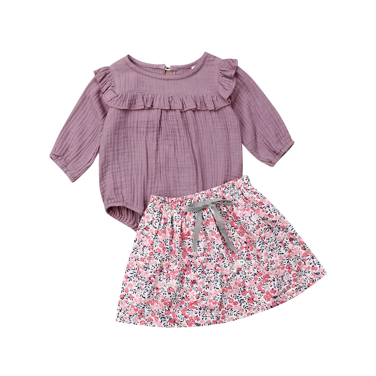 

Newborn Baby Girl Long Sleeve Romper Floral Printed Mini Dress Sunsuit Clothes Set 2Pcs