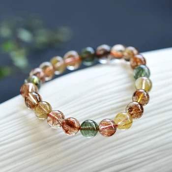 

Top Quality Natural Copper Rutilated Quartz Colorful Crystal Bracelet Woman Man Round Beads 8mm 9mm 10mm 11mm 12mm 13mm AAAAA
