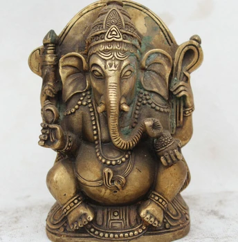 

ZSR 1013+++++6'' Tibet Brass Ganapati Ganesh Lord Ganesha Elephant Buddha Statue Sculpture