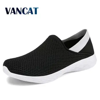 

Vancat Men Shoes 2018 New Mesh Breathable Spring/Autumn Casual Shoes Unisex Couples sneakers Flat shoes Loafers Plus Size 35-47