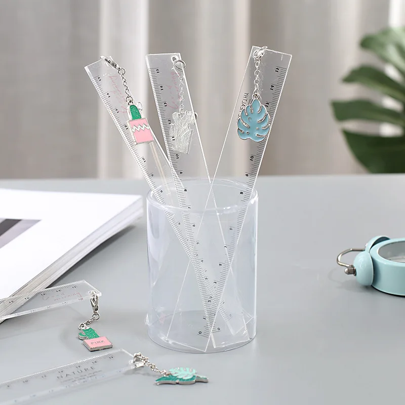 

15cm Transparent Plastic Bookmark Ruler Kawaii Unicorn Cactus Template Scale For Drawing Stationery Office School Supplies