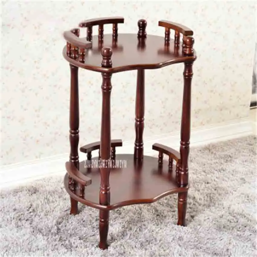 New Modern Chinese Solid Wood Coffee Table Multipurpose Shelf Flower-shaped Brown Double-layer Rack Side Corner Shelf Tea Rack