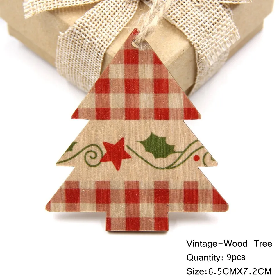Хит! 9 шт./лот, рождественские деревянные подвески, украшения, поделки из дерева, украшения для рождественской елки, украшения для рождественской вечеринки, подарки - Цвет: 9PCS-V-C-Tree