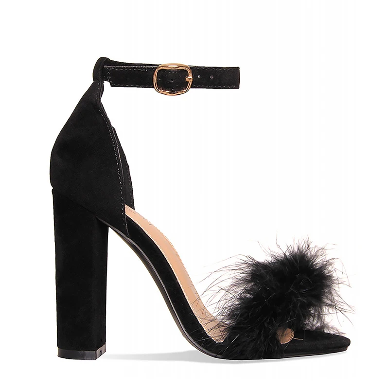 New 2019 Summer Sexy High Heels Women Sandals with Fur Party Shoes Ladies Sandals Ankle Buckle Open Toe Lace up Pumps for Women