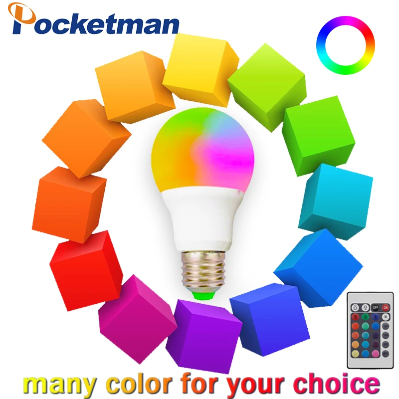 3W 5W 10W RGB E27 LED Bulb Light Stage Lamp 1 Colors with Remote Control Led Lights for Home AC 220V +IR Controller | Освещение