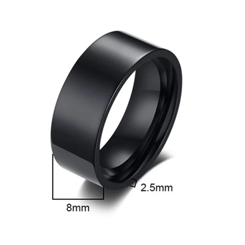 8mm Classic Wide Chunky Ring for Men Gold Color Silver Color Black Stainless Steel Male Ring Alliance Wedding Jewelry