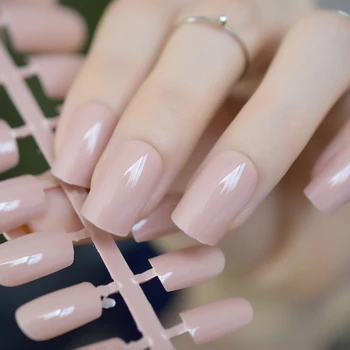 

UV Gel Cover Candy False Nails Shiny Nude Square Nail Tips Full Wrap gel nail polish Fake Nails Faux ongles DIY