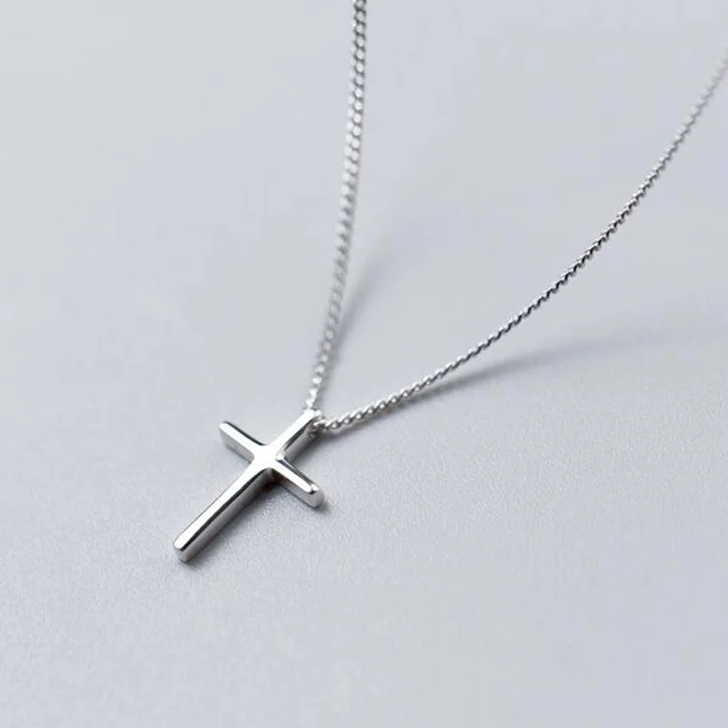 

925 Sterling Silver Cross Necklaces & Pendants for Women Religion Simple Chain Necklace Female Jewelry Gift Wholesale