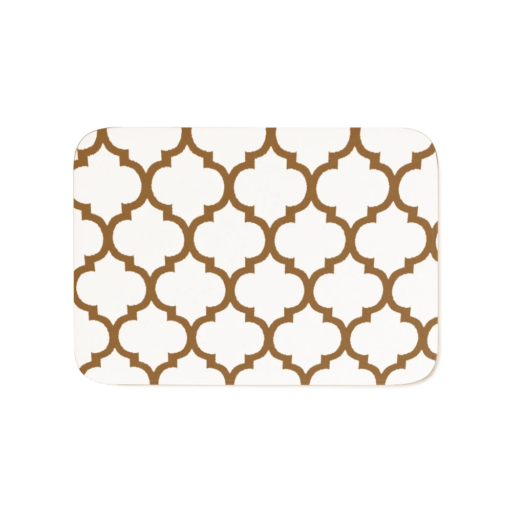 GoldenandWhiteLatticeMoroccanPatternBathMatPatternMutipurpose