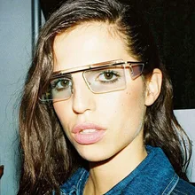 Женская мода в стиле панк маленькая прямоугольная безободковая оправа поддельные очки украшение полу без оправы, с прозрачными стеклами